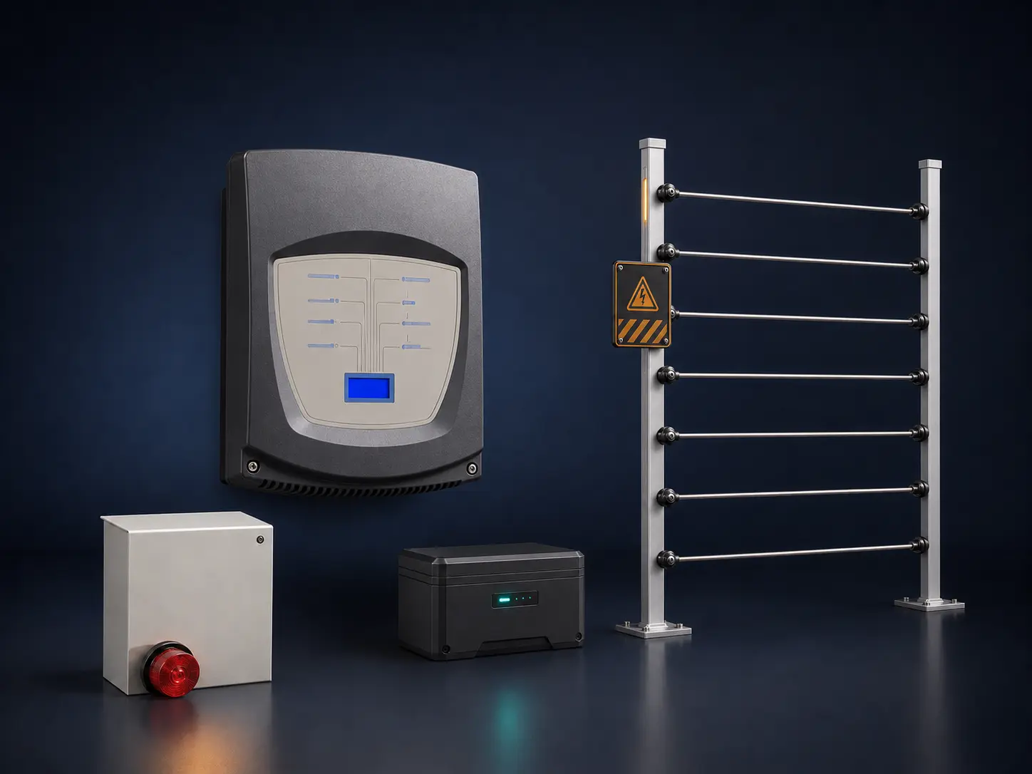 3D overview showing electric fence system components